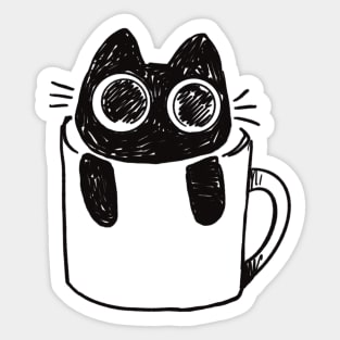 Bucky in a Mug / Cat in a teacup illustration / Black Cat Sticker